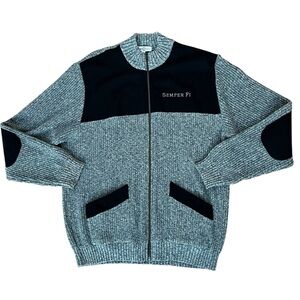 The Bradford Exchange U.S. Marine Corps USMC XXL Zip Up Gray Sweater Black Suede